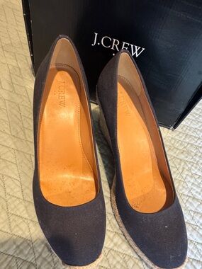 J. Crew Navy Canvas Wedge Espadrille Heels
